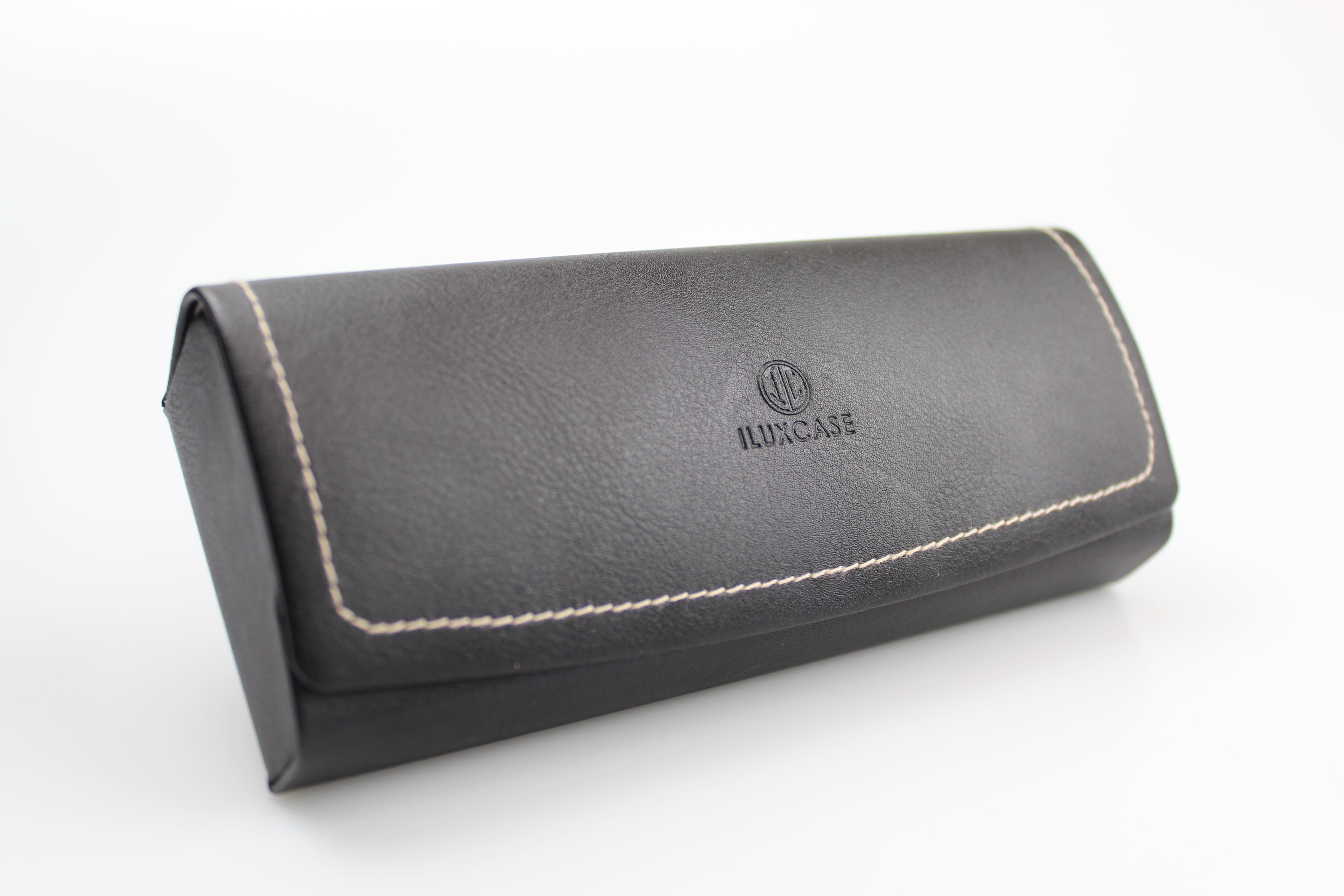 Étui à lunettes rigide en cuir ou en similicuir marron mel à rabat incurvé arrondi - fermoir à aimant