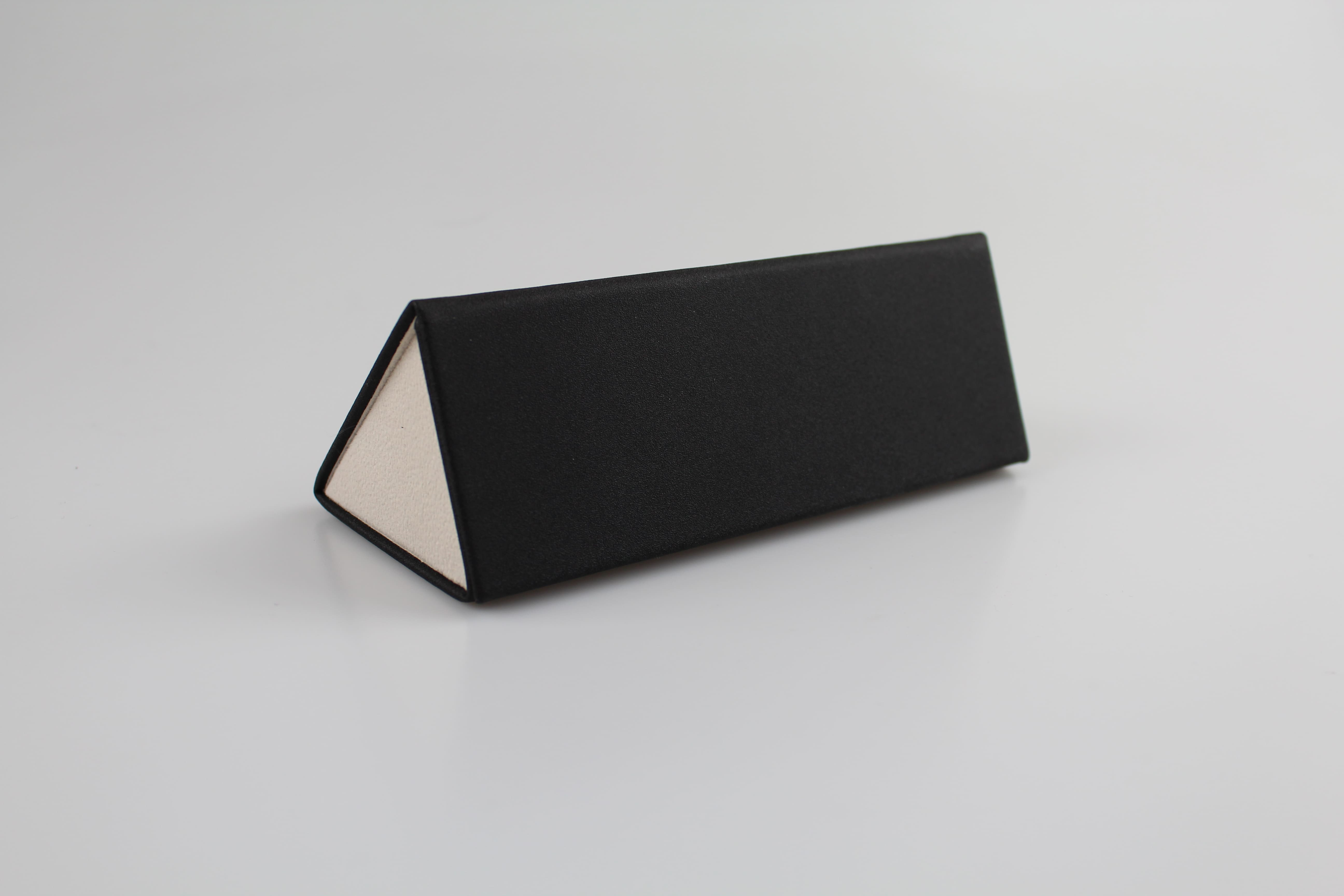 Étui à lunettes triangulaire pliable à rabat rectangulaire en cuir véritable ou similicuir noir - fermoir à aimant