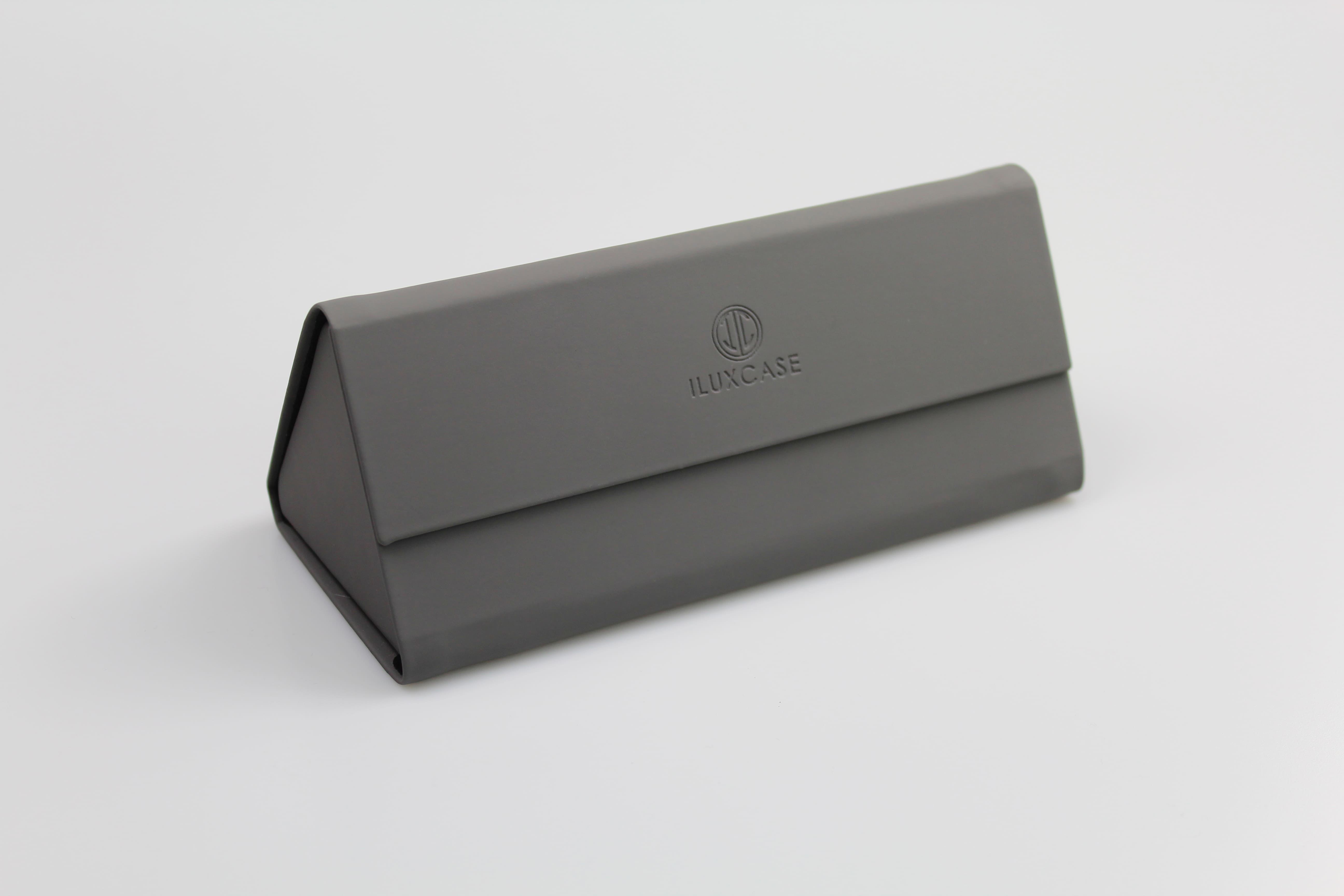 Étui à lunettes triangulaire pliable à rabat rectangulaire en cuir véritable ou en similicuir gris - fermoir à aimant