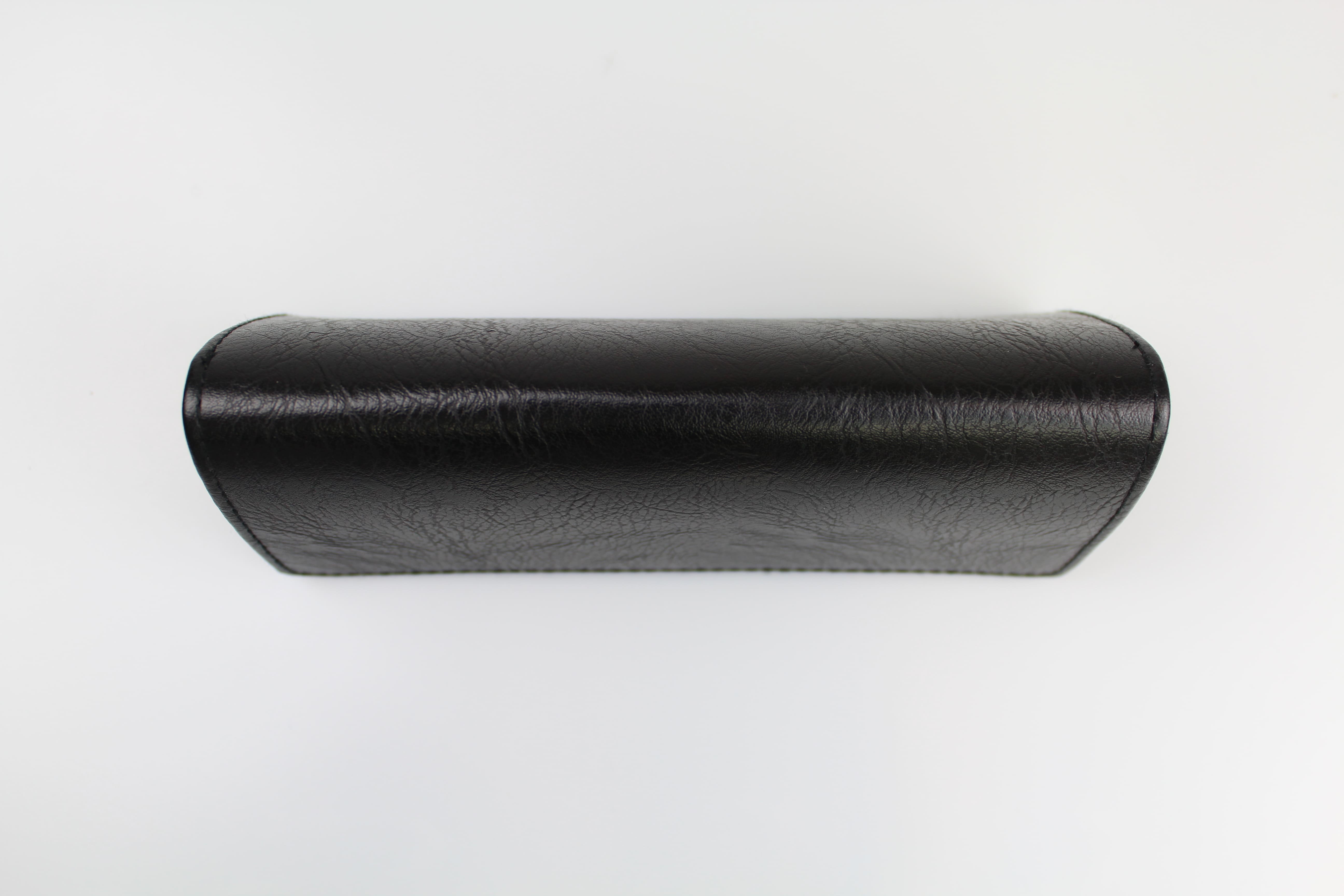 Etui à lunettes souple en similicuir noir - triangulaire à soufflet de type accordéon