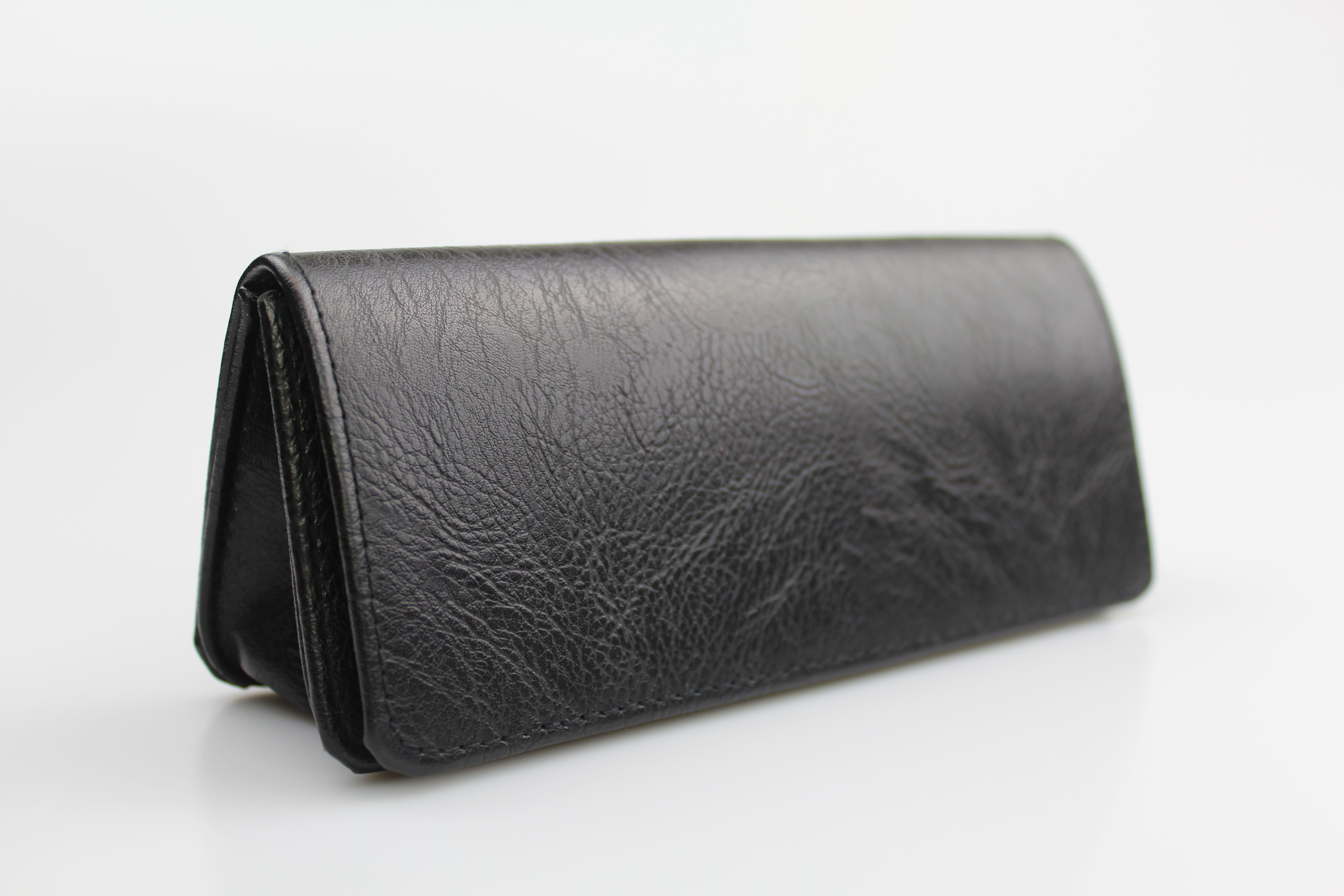 Etui à lunettes souple en similicuir noir - triangulaire à soufflet de type accordéon