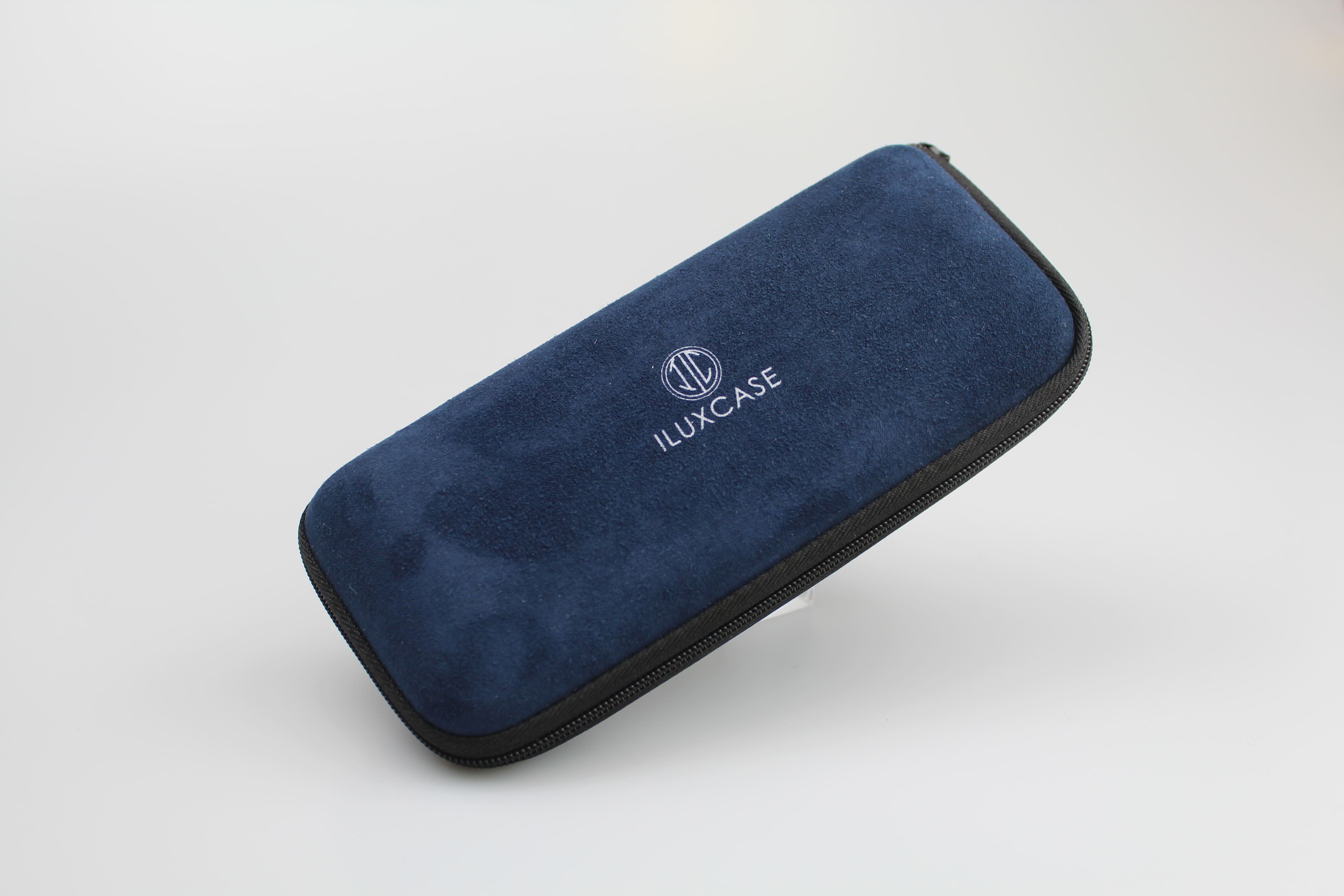 Étui à lunettes en EVA semi-rigide en velours bleu de forme rectangulaire – Image 3