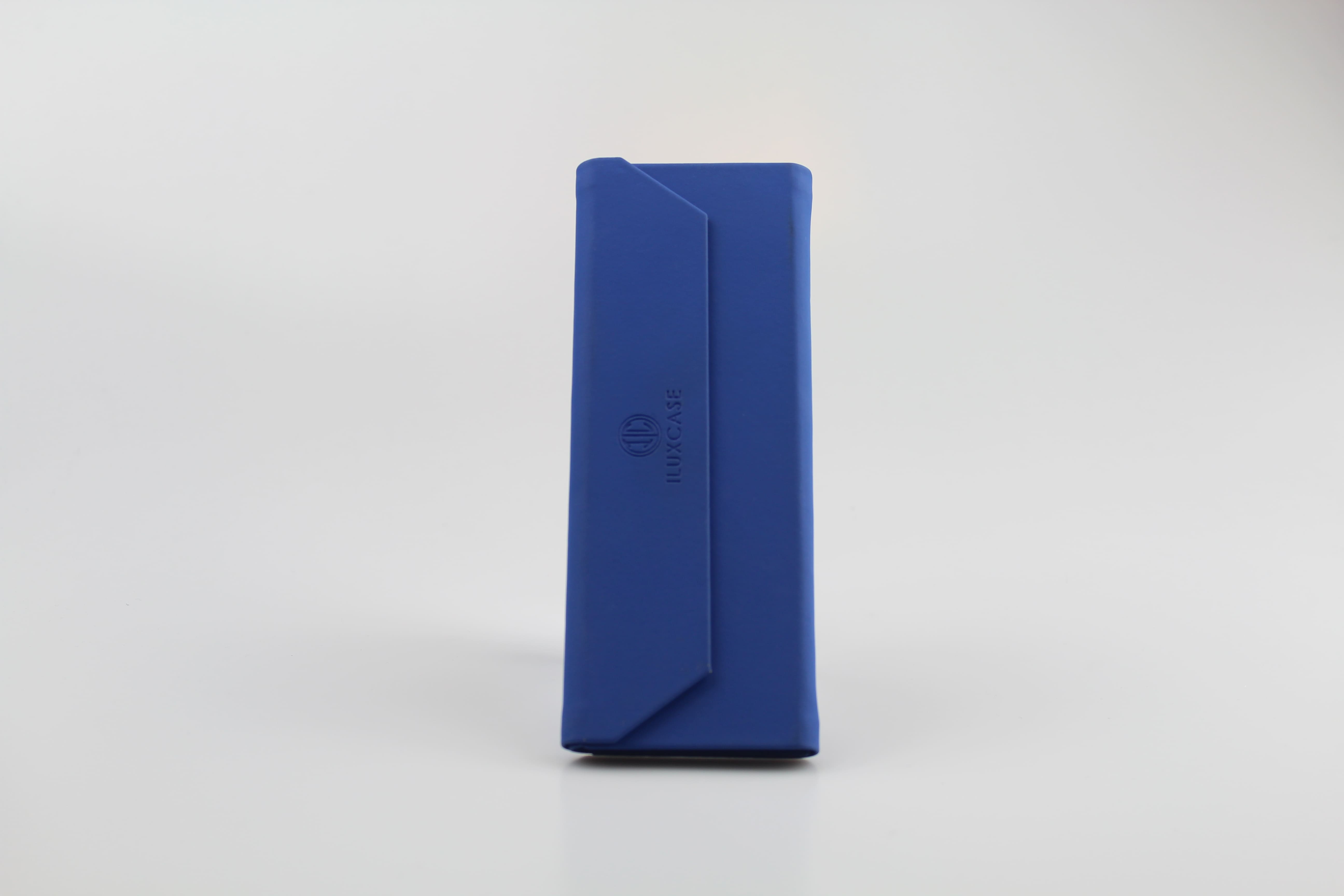 Étui à lunettes triangulaire pliable à rabat biseauté en cuir véritable ou similicuir bleu - fermoir à aimant