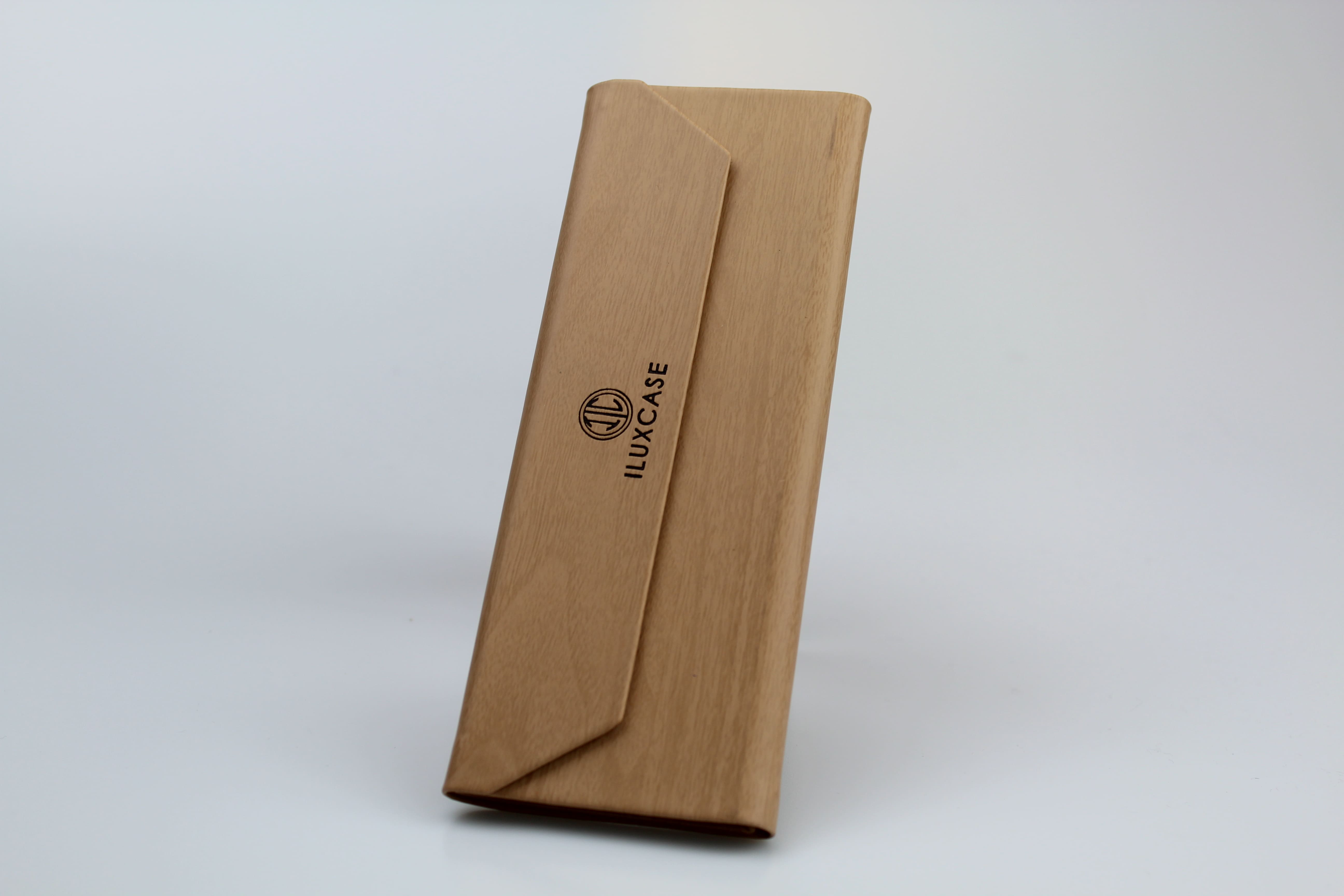 Étui à lunettes triangulaire pliable à rabat biseauté en papier beige - fermoir à aimant