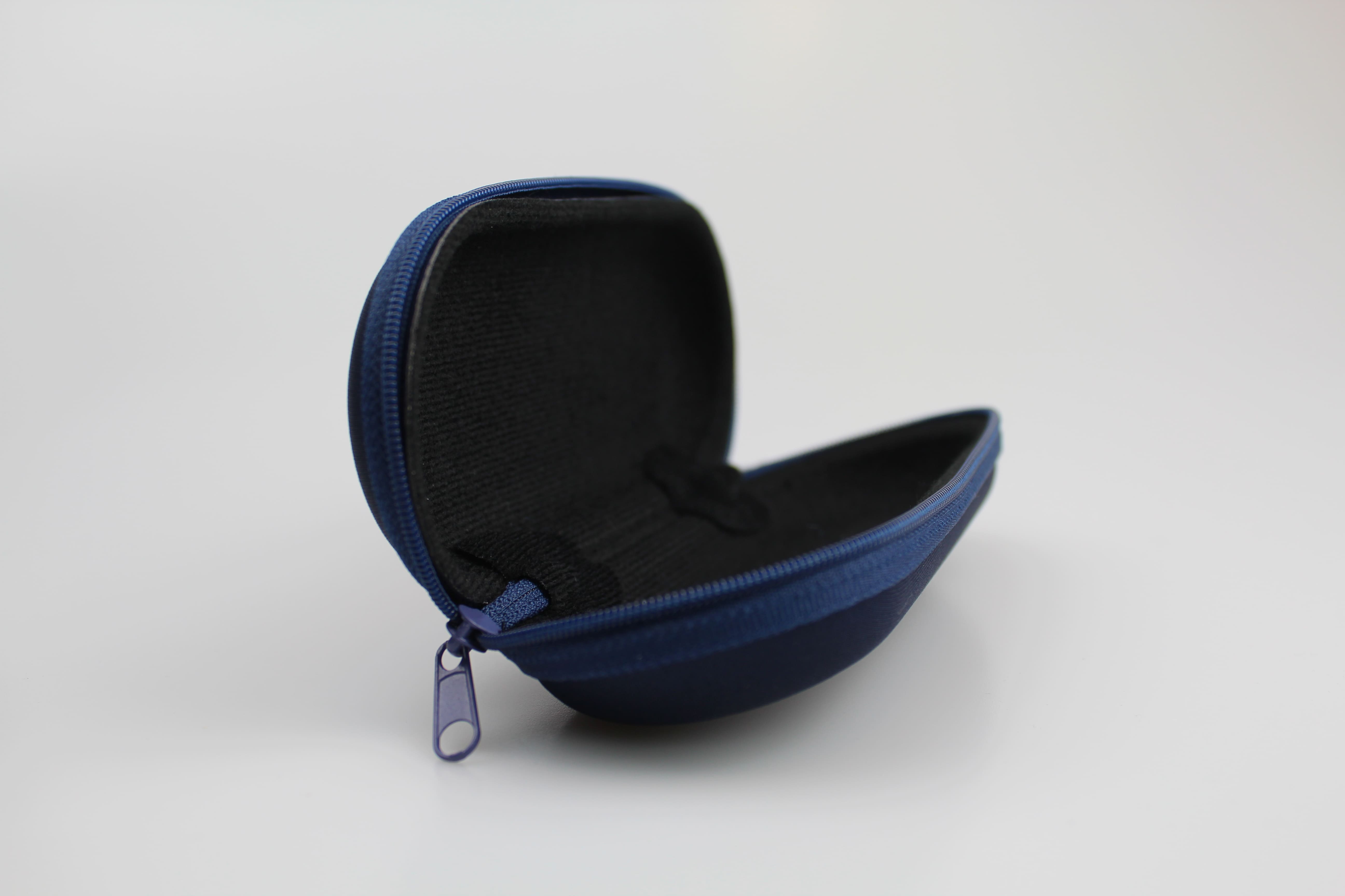 Étui à lunettes en EVA semi-rigide en polyester lisse bleu de forme arrondie – Image 2