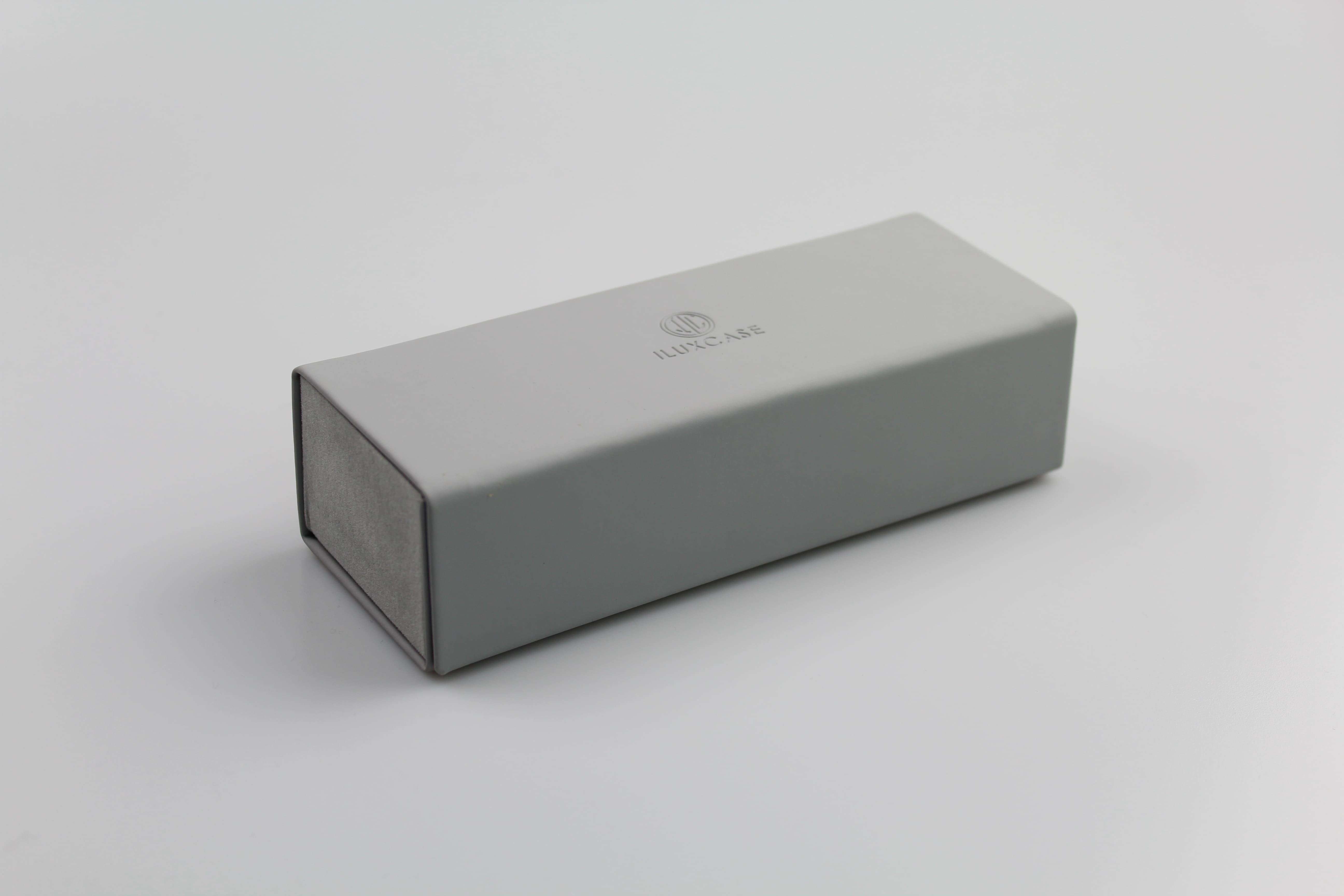 Étui à lunettes rectangulaire pliable à rabat rectangulaire en cuir grainé véritable ou en similicuir gris - fermoir à aimant